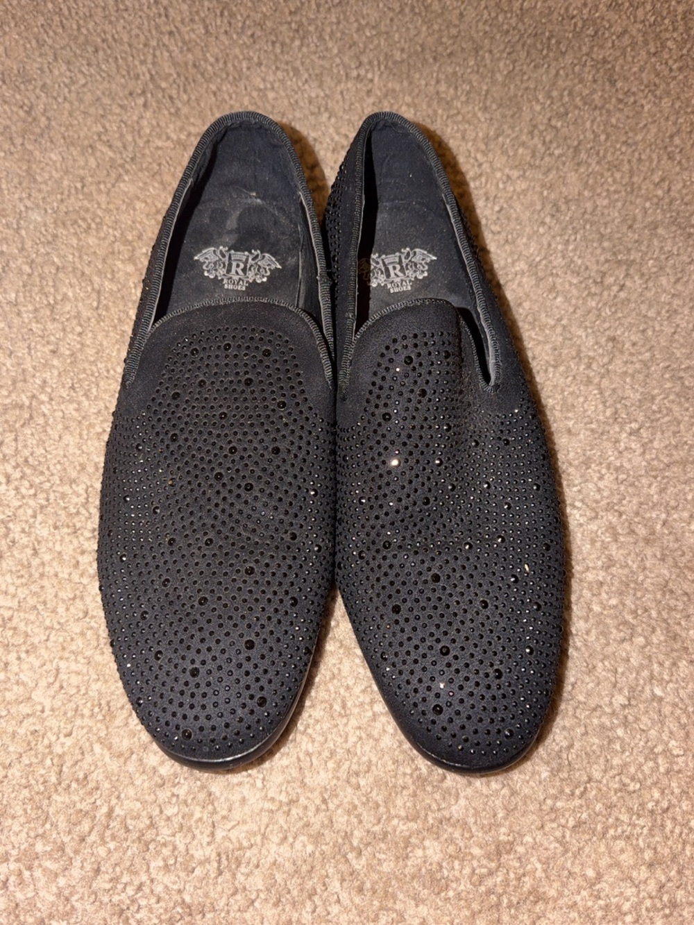Black Men's Slip-On Loafers with Perforated & Stud Detail